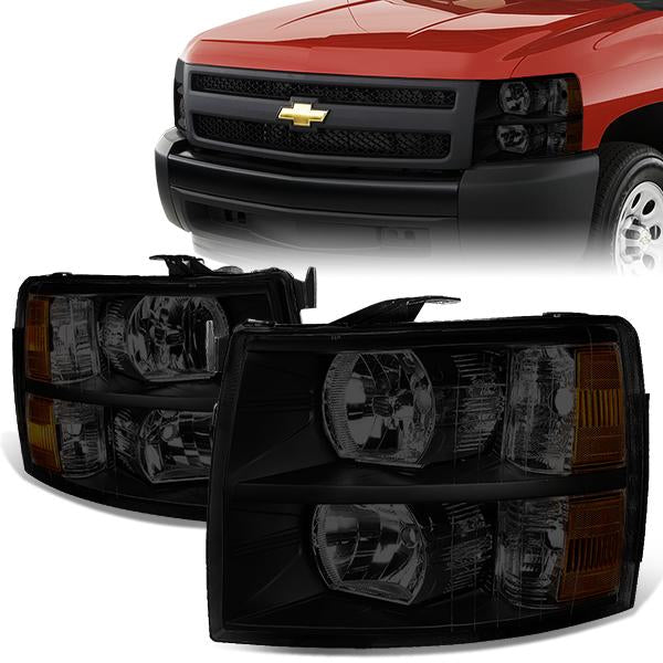 FAROS 07-13 CHEVY SILVERADO 1500 / 07-14 CHEVY SILVERADO 2500 3500 & HD MODELS - BLACK HOUSING / SMOKE LENS / AMBER CORNER - H11 LOW BEAM / 9005 HIGH BEAM