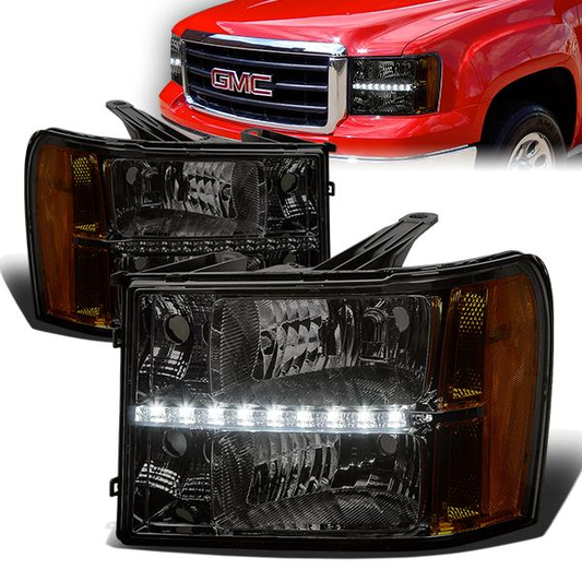 FAROS 07-13 GMC SIERRA 1500 / 07-14 GMC SIERRA 2500 , 3500 2/4-DOOR - LED DRL - SMOKE HOUSING / AMBER CORNER - H11 LOW BEAM / 9005 HIGH BEAM
