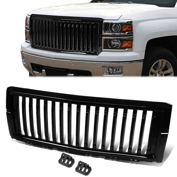 PARRILLA GRILLE - 14-15 CHEVROLET SILVERADO 1500 - BADGELESS VERTICAL SLAT - GLOSS BLACK