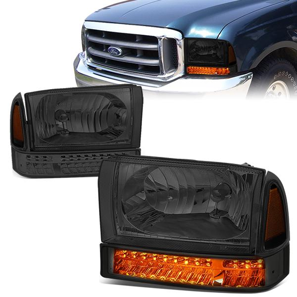 FAROS 99-04 FORD F-250, F-350 / 00-04 FORD EXCURSION 2/4-DOOR - DOES NOT FIT LIGHT DUTY MODELS OR MODELS WITH SEALED BEAM HEADLIGHTS - LED DRL - SMOKE HOUSING / AMBER CORNER - 9007 LOW BEAM / HIGH BEAM