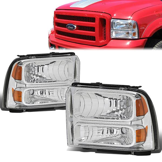 FAROS 05-07 FORD F-250, F-350, F-450, F-550 - SUPER DUTY 2/4-DOOR - H13 LOW BEAM / HIGH BEAM - CHROME HOUSING / AMBER CORNER