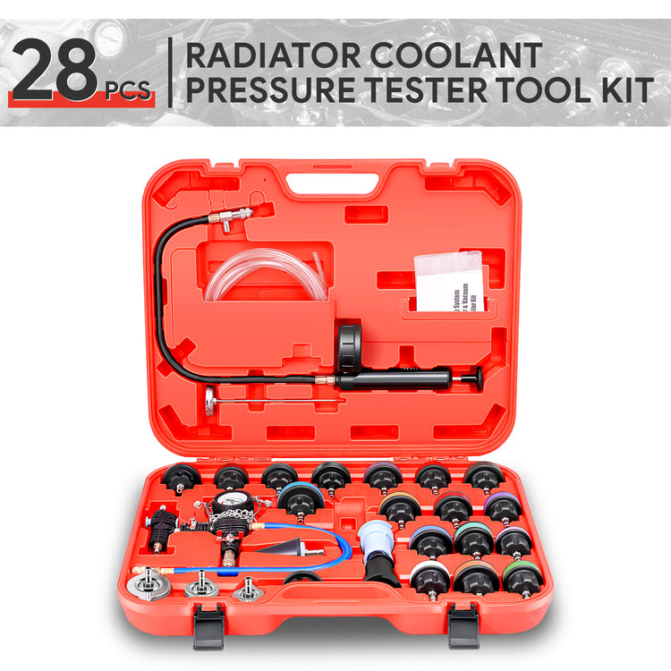 HERRAMIENTAS 28PC - COOLING SYSTEM PRESSURE TESTER & VACUUM PURGE MASTER KIT - COLOR RED