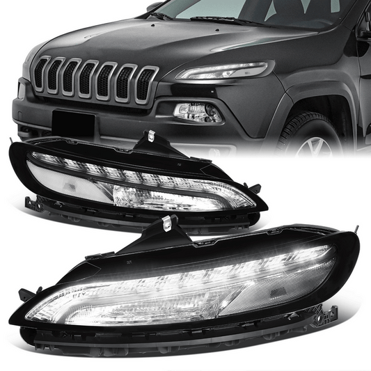 FAROS 14-18 JEEP CHEROKEE - OE STYLE - LED DRL - CHROME HOUSING / CLEAR CORNER - 7440 SIGNAL / 194 MARKER
