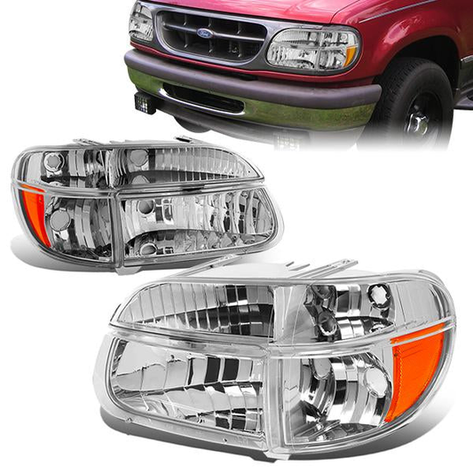 FAROS 95-01 FORD EXPLORER / 1997 MERCURY MOUNTAINEER 2/4-DOOR - 4PC - 9007 LOW BEAM / HIGH BEAM - CHROME HOUSING / AMBER CORNER