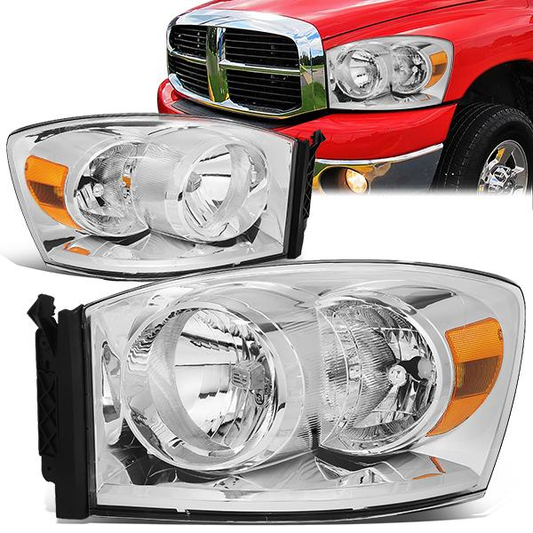 FAROS 06-08 DODGE RAM 1500 / 06-09 DODGE RAM 2500 , 3500 - FITS MODELS W/ HALOGEN HEADLAMPS ONLY - H13 LOW BEAM / HIGH BEAM - CHROME HOUSING / AMBER CORNER