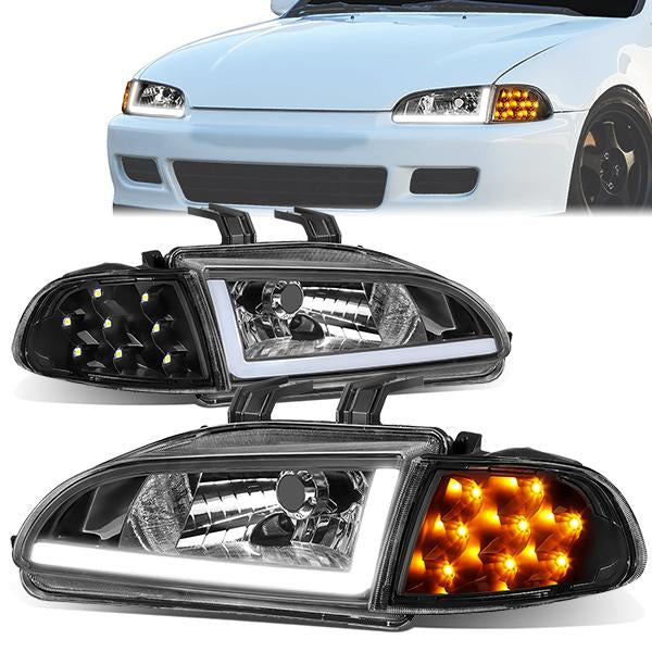 FAROS 92-95 HONDA CIVIC 2/3DR - DRL REQUIRES WIRING INTO EXISTING LIGHTING HARNESS - LED DRL - BLACK HOUSING / CLEAR CORNER - H4 HEADLIGHT / LED SIGNAL