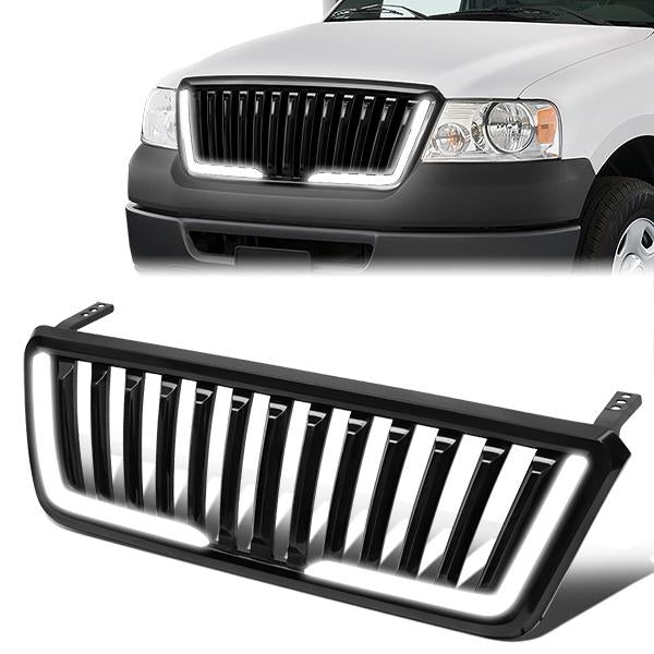 PARRILLA GRILLE - 04-08 FORD F-150 - VERTICAL FENCE STYLE - W/ LED DRL LIGHT - LED'S REQUIRE WIRING INTO EXISTING LIGHTING - BLACK