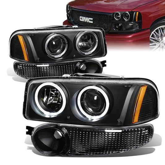 FAROS 01-06 YUKON DENALI, XL 1500 DENALI / 02-06 GMC SIERRA 1500 DENALI / 2007 GMC SIERRA 1500 DENALI 4-DOOR - FITS DENALI MODELS ONLY - LED - HALO PROJECTOR - BLACK HOUSING / AMBER CORNER - 9005 LOW BEAM / HIGH BEAM