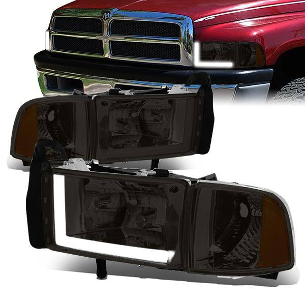FAROS 94-01 DODGE RAM 1500 / 94-02 DODGE RAM 2500 3500 - DOES NOT FIT SPORT MODELS - LED DRL - SMOKE HOUSING / AMBER CORNER - 9004 LOW BEAM / HIGH BEAM