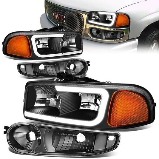 FAROS 00-06 GMC YUKON / 01-06 GMC YUKON XL 1500 / 02-06 GMC SIERRA 1500 / 2007 GMC SIERRA 1500 CLASSIC - FITS DENALI MODELS ONLY - LED DRL - BLACK HOUSING / AMBER CORNER - 9005 LOW BEAM / 9005 HIGH BEAM