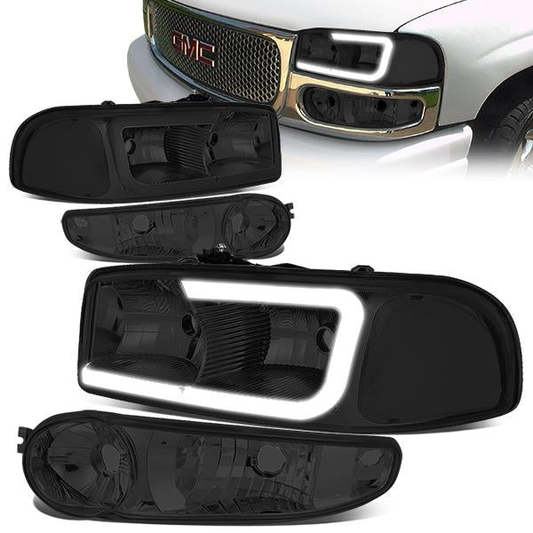 FAROS 00-06 GMC YUKON / 01-06 GMC YUKON XL 1500 / 02-06 GMC SIERRA 1500 / 2007 GMC SIERRA 1500 CLASSIC - FITS DENALI MODELS ONLY - LED DRL - SMOKE HOUSING / CLEAR CORNER - 9005 LOW BEAM / 9005 HIGH BEAM