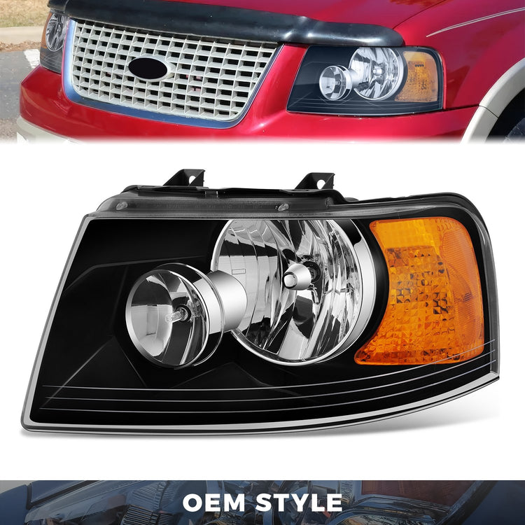 FAROS OE STYLE - 03-06 FORD EXPEDITION - WITH BLACK BEZEL - 9006 LOW / 9005 HIGH / 3157 TURN SIGNAL - BLACK HOUSING - LEFT