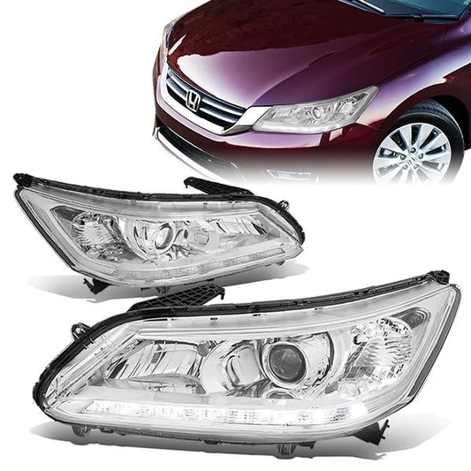 FAROS 13-15 HONDA ACCORD 4-DOOR - LED DRL - PROJECTOR - CHROME HOUSING / CLEAR CORNER - H11 LOW BEAM / 9005 HIGH BEAM