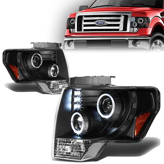 FAROS 09-14 FORD F-150 2/4-DOOR - LED - HALO PROJECTOR - BLACK HOUSING / AMBER CORNER - H1 LOW BEAM / HIGH BEAM