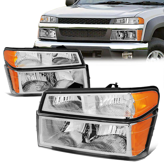 FAROS 04-12 CHEVY COLORADO , GMC CANYON / 06 ISUZU I-280 , I-350 / 07-08 ISUZU I-290 , I-370 2/4-DOOR - 4PC - CHROME HOUSING / AMBER CORNER - 9006 LOW BEAM / 9005 HIGH BEAM