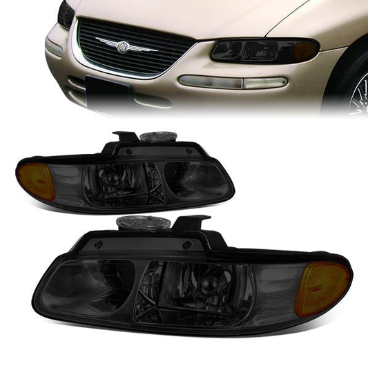 FAROS 96-00 DODGE CARAVAN, GRAND CARAVAN, PLYMOUTH VOYAGER, GRAND VOYAGER, CHRYSLER TOWN & COUNTRY, CHRYSLER VOYAGER, GRAND VOYAGER - 3DR/4DR - LED - 9005XS LOW BEAM / 9005 HIGH - SMOKE HOUSING / AMEBR CORNER