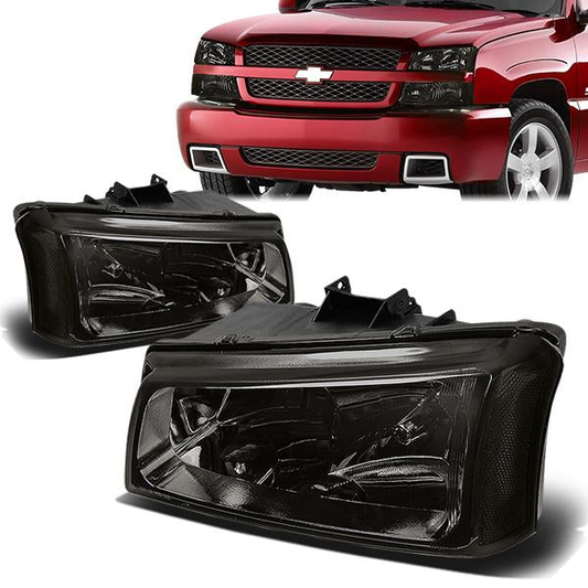 FAROS 03-04 CHEVY SILVERADO 2500 / 03-06 CHEVY AVALANCHE 1500 , 2500 / 03-06 CHEVY SILVERADO 1500 , 1500HD , 2500HD , 3500 2/4-DOOR - FITS MODELS WITHOUT FACTORY CLADDING ONLY - 2PC - SMOKE HOUSING / CLEAR CORNER - 9006 LOW BEAM / 9005 HIGH BEAM