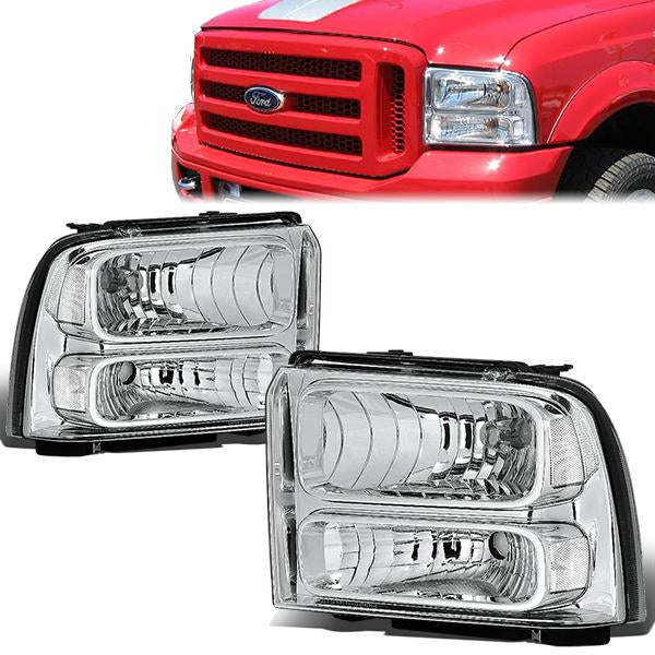 FAROS 05-07 FORD F-250, F-350, F-450, F-550 2/4-DOOR SUPER DUTY - H13 LOW BEAM / HIGH BEAM - CHROME HOUSING / CLEAR CORNER