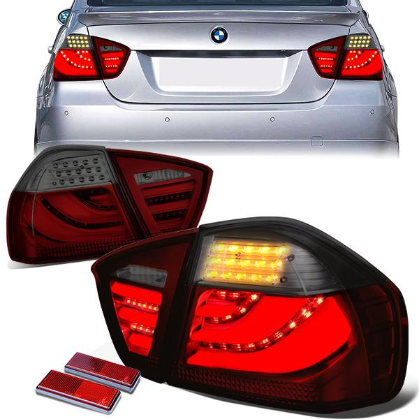 FAROS TRASEROS 05-08 BMW 3-SERIES E90 4-DR - 3D STRIP - LED - RED / SMOKE