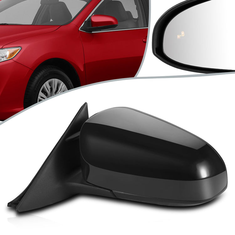 RETROVISOR MIRROR - OEM - 12-14 TOYOTA CAMRY - POWERED - HEATED - W/ BSD - FOLDING - BLACK MATERIAL - LEFT