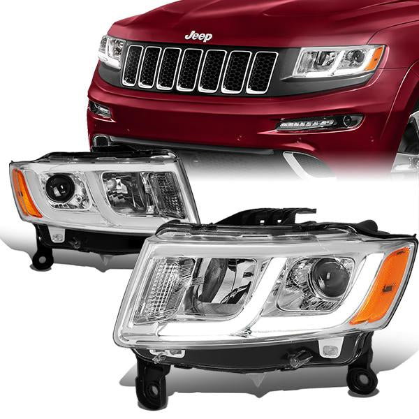 FAROS 14-16 JEEP GRAND CHEROKEE PRE FACELIFT - FITS MODELS WITH HALOGEN HEADLIGHTS ONLY - PROJECTOR LOW BEAM - CHROME HOUSING / AMBER CORNER - H1 LOW BEAM / H1 HIGH BEAM