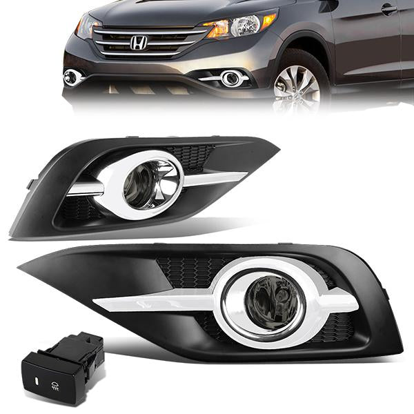 FAROS DE NIEBLA 12-14 HONDA CRV - CHROME TRIM W/ SWITCH - H11 BULB - SMOKE