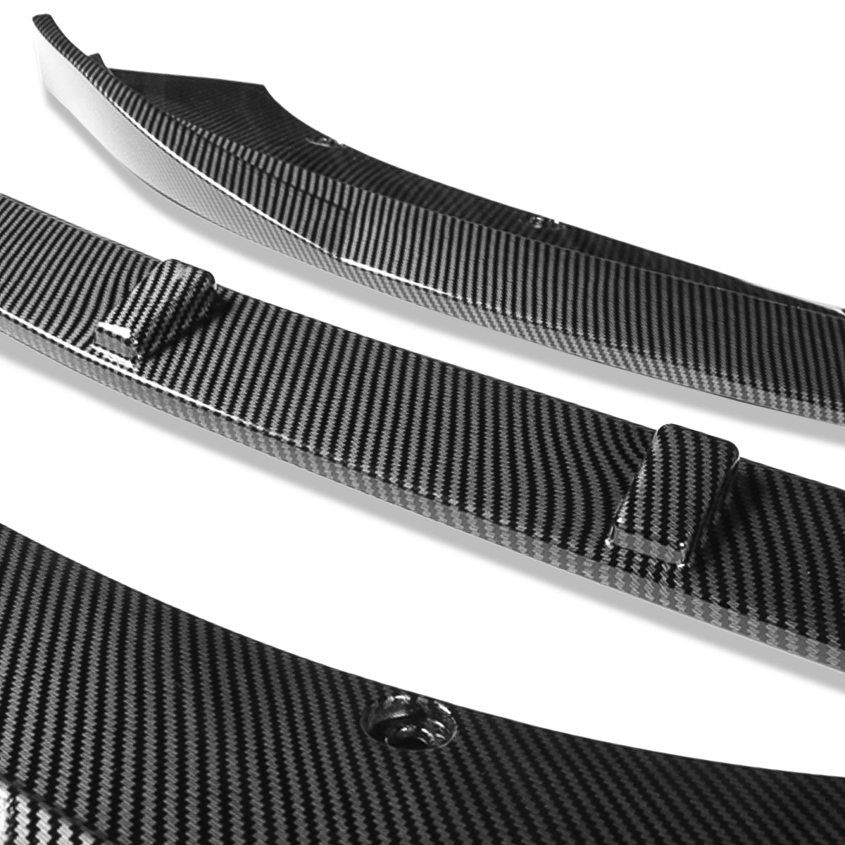 LIP FRONTAL 15-17 FORD MUSTANG GT WITHOUT PERFORMANCE OR 50TH PACKAGE - REQUIRES DRILLING BUMPER FOR INSTALLATION - 3PC - CARBON FIBER LOOK