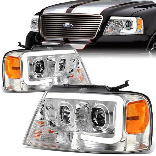 FAROS 04-08 FORD F-150 / 06-08 LINCOLN MARK LT - 3D LED - C-BAR - CHROME HOUSING / AMBER CORNER - H11 LOW BEAM / H11 HIGH BEAM