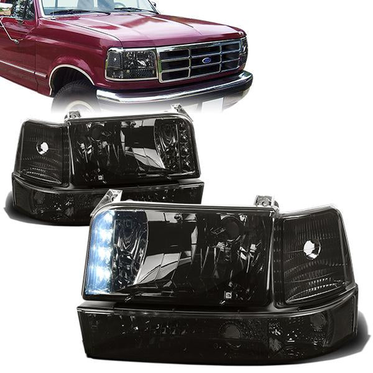 FAROS 92-96 FORD F-150, F-250, F-350, BRONCO 2/4-DR - 6PC - LED - 9007 LOW BEAM / HIGH BEAM - 3157A TURN SIGNAL - SMOKE HOUSING / CLEAR CORNER