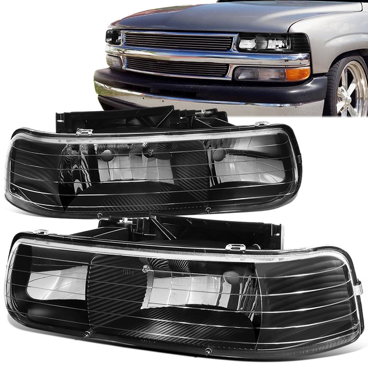FAROS 99-02 CHEVY SILVERADO 1500 , 2500 / 00-06 CHEVY SUBURBAN 1500 , 2500 , TAHOE / 01-02 CHEVY SILVERADO 1500 HD , 2500 HD , 3500 HD 2/4-DOOR - 2PC - BLACK HOUSING - 9006 LOW BEAM / HIGH BEAM