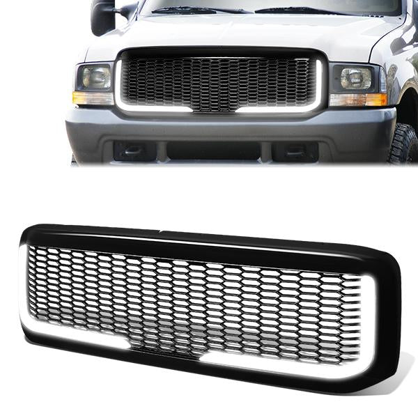 PARRILLA GRILLE - 99-04 FORD F-250, F-350, F-450, F-550 - HONEYCOMB MESH - W/ LED DRL LIGHT - LED'S REQUIRE WIRING INTO EXISTING LIGHTING - BLACK
