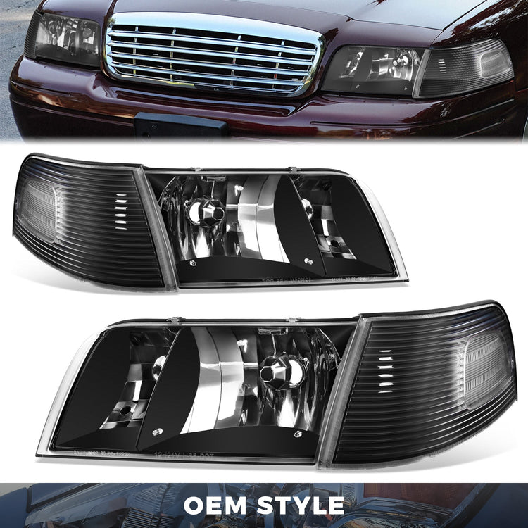 FAROS 98-05 FORD CROWN VICTORIA HEAD LIGHT AND  CORNER LIGHT BLACK WITH CLEAR