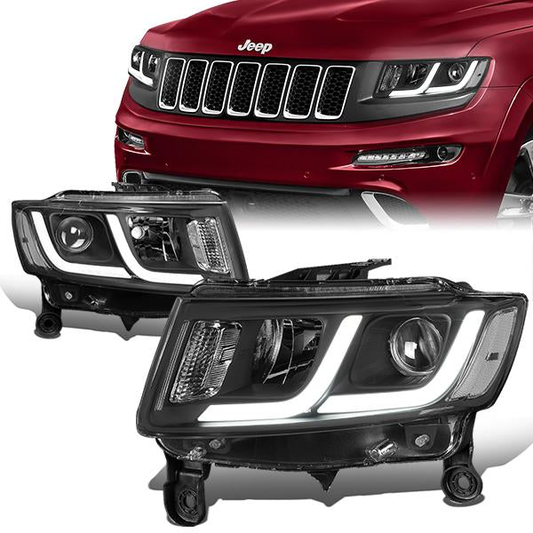 FAROS 14-16 JEEP GRAND CHEROKEE PRE FACELIFT - FITS MODELS WITH HALOGEN HEADLIGHTS ONLY - PROJECTOR LOW BEAM - BLACK HOUSING / CLEAR CORNER - H1 LOW BEAM / H1 HIGH BEAM