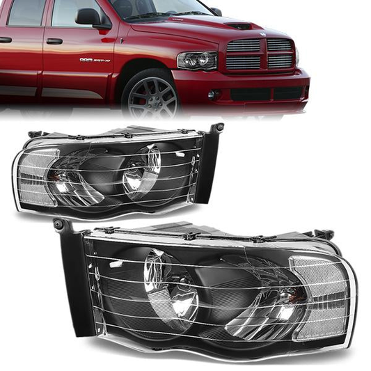 FAROS 02-05 DODGE RAM 1500 / 03-05 RAM 2500 , 3500 2/4-DOOR - BLACK HOUSING / CLEAR CORNER - 9007 LOW BEAM / HIGH BEAM