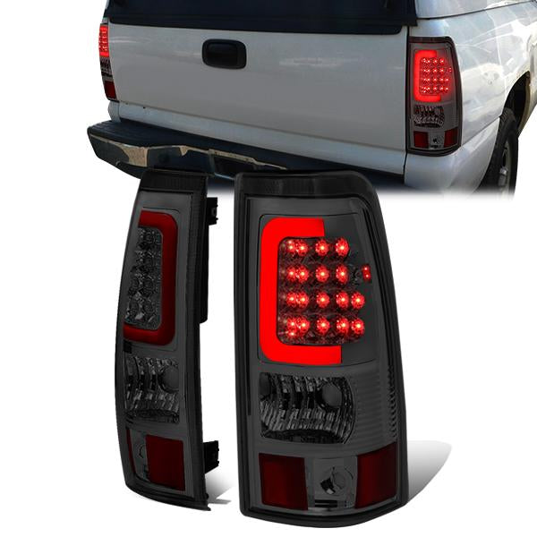 FAROS TRASEROS 03-06 CHEVY SILVERADO 1500 , 2500 , 3500 , HD MODELS , GMC SIERRA 1500 , 2500 , 3500 , HD MODELS / 2007 CHEVY SILVERADO , GMC SIERRA CLASSIC MODELS - RED C-BAR - 3D - U-HALO LED - FITS FLEETSIDE MODELS ONLY , DOES NOT FIT DUALLY MODELS -