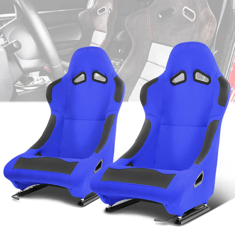 ASIENTOS RACING PINEAPPLE FABRIC + PVC PATCHES*MAIN IN BLUE + PATCHES BLACK (YOU CAN CHANGE THE COLOR)*STEEL SEAT FRAME & MEMORY FOAM*BLACK SAFETY BELT HOLES*WITH SINGLE SLIDER
