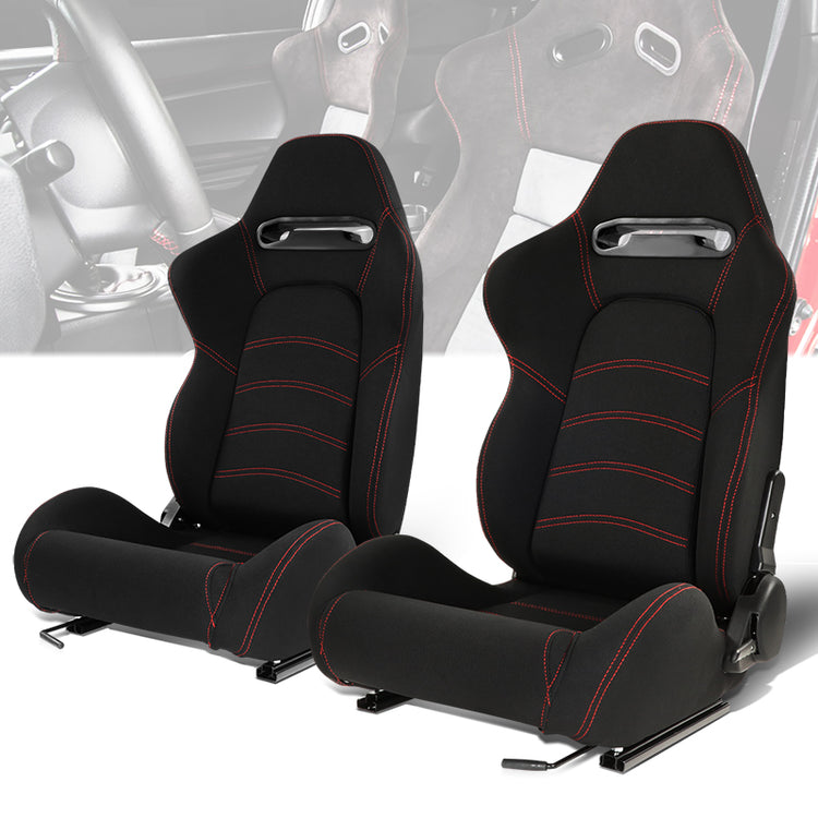 ASIENTOS RACING PINEAPPLE FABRIC*ALL IN BLACK + RED STITCHING (YOU CAN CHANGE THE COLOR)*STEEL SEAT FRAME & MEMORY FOAM*BLACK SAFETY BELT HOLES*WITH SINGLE ADJUSTOR & SINGLE SLIDER