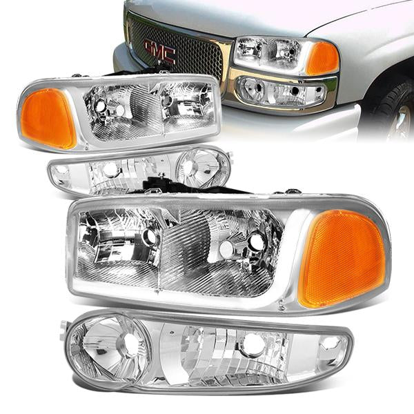 FAROS 2001 GMC SIERRA C3 / 02-06 GMC SIERRA 1500 DENALI / 01-06 GMC YUKON DENALI, YUKON XL 1500 DENALI / 2007 GMC SIERRA 1500 DENALI - LED DRL - 4PC - CHROME HOUSING / AMBER CORNER