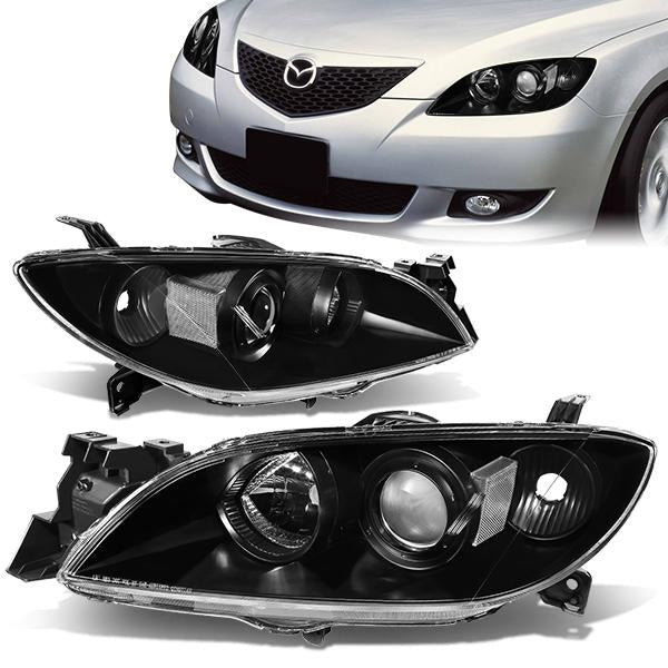 FAROS 04-09 MAZDA 3 SEDAN 4-DOOR - H7 LOW BEAM / 9005 HIGH BEAM - BLACK HOUSING / CLEAR CORNER