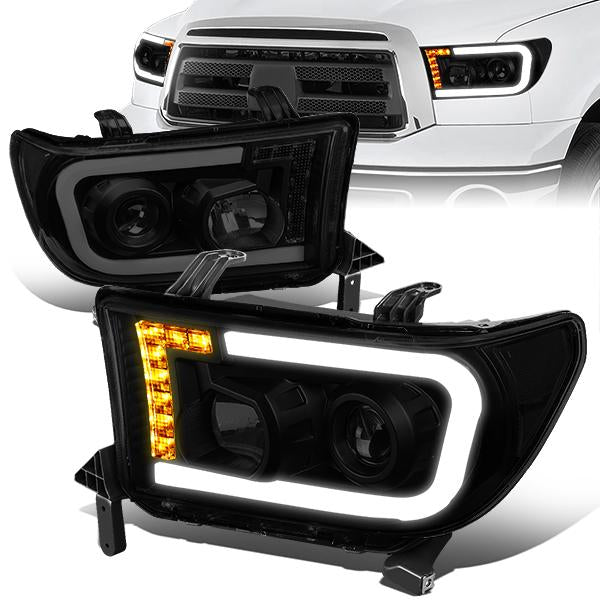 FAROS 08-17 TOYOTA SEQUOIA / 07-13 TOYOTA TUNDRA - FITS MODELS WITHOUT LEVEL ADJUSTER - DRL LIGHT BAR WILL REQUIRE WIRING TO EXISTING HARNESS - LED DRL - PROJECTOR - BLACK HOUSING / SMOKE LENS / CLEAR CORNER - H1 LOW BEAM / H1 HIGH BEAM