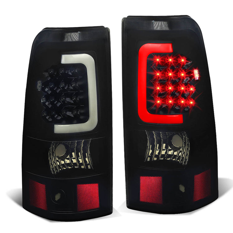 FAROS TRASEROS 03-06 CHEVY SILVERADO 1500 , 2500 , 3500 , HD MODELS , GMC SIERRA 1500 , 2500 , 3500 , HD MODELS / 2007 CHEVY SILVERADO , GMC SIERRA CLASSIC MODELS - C-BAR - 3D - U-HALO LED - FITS FLEETSIDE MODELS ONLY , DOES NOT FIT DUALLY MODELS - BLACK