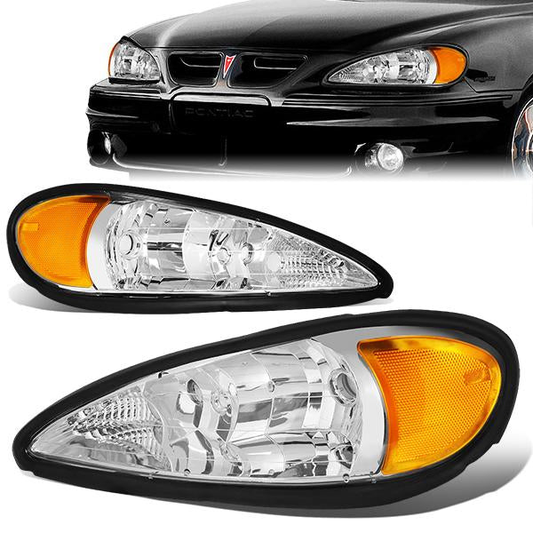 FAROS 99-05 PONTIAC GRAND AM - 9007 HIGH BEAM / LOW BEAM - CHROME HOUSING / AMBER CORNER