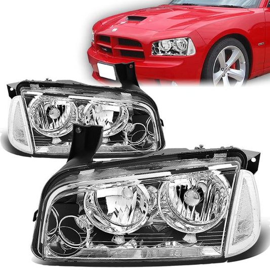 FAROS 06-10 DODGE CHARGER 4-DOOR - 4PC - CHROME HOUSING / CLEAR CORNER - 9006 LOW BEAM / 9005 HIGH BEAM