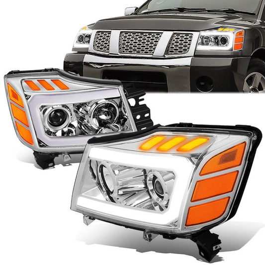 FAROS 04-15 NISSAN TITAN / 05-07 NISSAN ARMADA - 3D LED DRL - PROJECTOR - CHROME HOUSING / AMBER CORNER