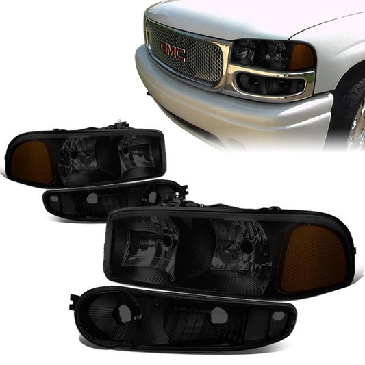 FAROS 2001 GMC SIERRA C3 / 02-06 GMC SIERRA 1500 DENALI / 07 GMC SIERRA 1500 DENALI CLASSIC / 01-06 GMC YUKON DENALI, YUKON XL 1500 DENALI - BLACK HOUSING / SMOKE LENS / AMBER CORNER - 9006 LOW BEAM / 9005 HIGH BEAM