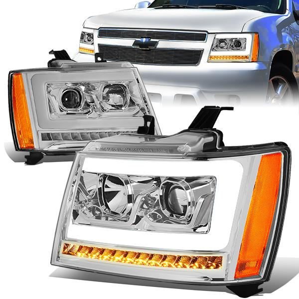 FAROS 07-13 CHEVY AVALANCHE, SUBURBAN 2500 / 07-14 CHEVY TAHOE, SUBURBAN 1500 - LED DRL - C-BAR - CHROME HOUSING / AMBER CORNER