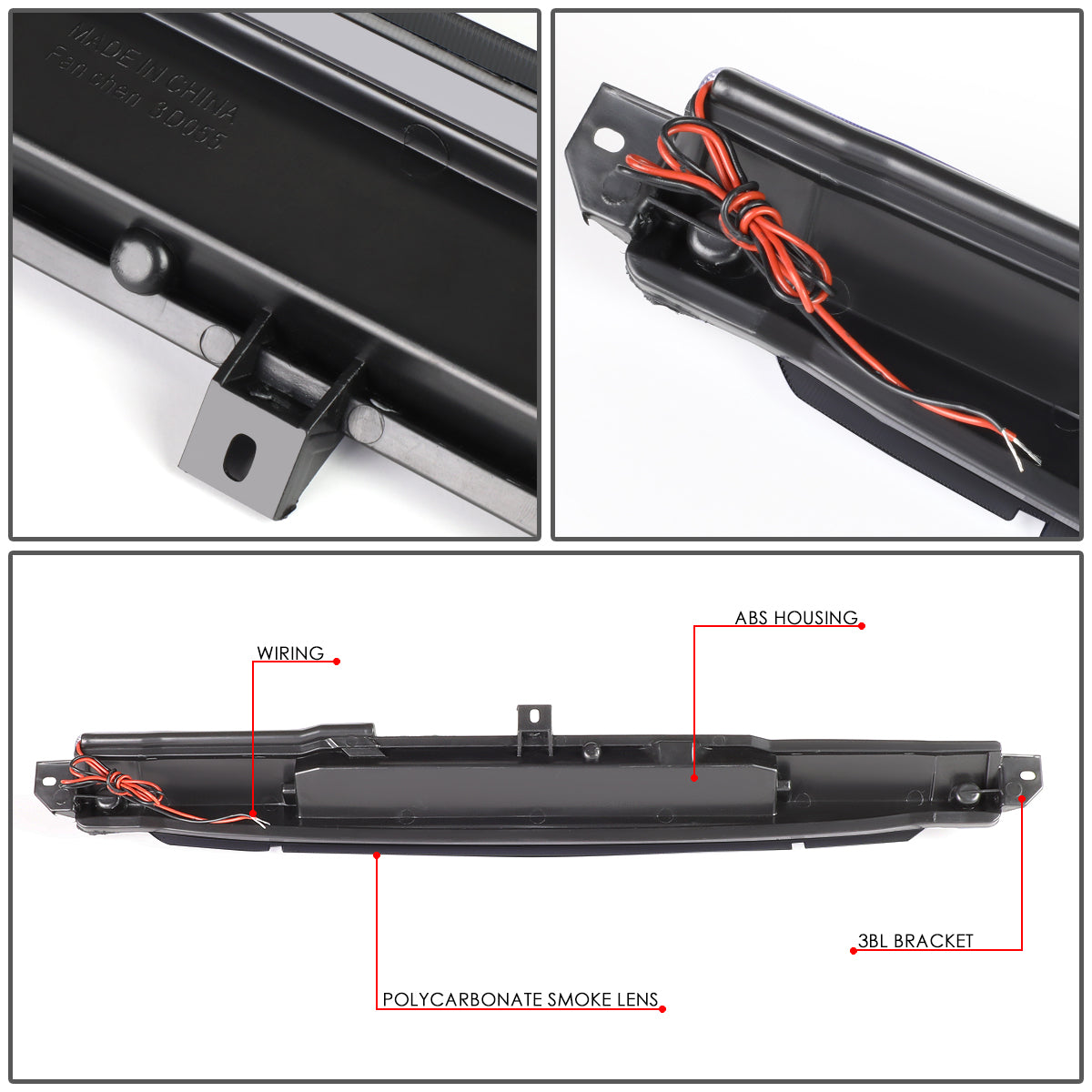 LUZ DE FRENO 04-07 BUICK RAINIER / 02-09 GMC ENVOY, CHEVROLET TRAILBLAZER / 04-06 CHEVROLET TRAILBLAZER EXT / 02-06 GMC ENVOY XL / 03-08 ISUZU ASCENDER / 02-04 OLDSMOBILE BRAVADA / 05-09 SAAB 9-7X - LED - BLACK / SMOKE