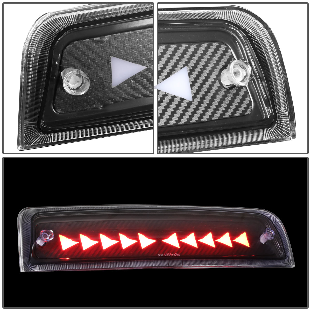LUZ DE FRENO 09-18 DODGE RAM 1500 / 10-18 DODGE RAM 2500, 3500, 4500, 5500 - 3D - LED - SEQUENTIAL TRIANGLE LED - BLACK