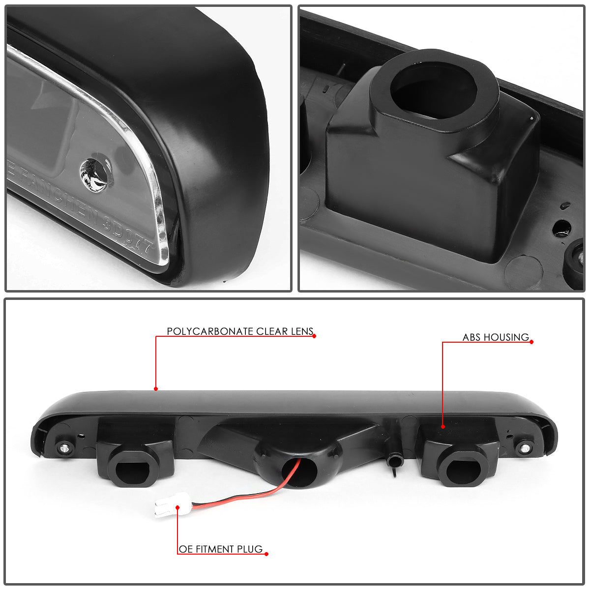 LUZ DE FRENO 92-96 FORD F-150, BRONCO / 92-97 F-250, F-350 - FITS MODELS WITHOUT REAR CARGO LIGHT - LED - BLACK