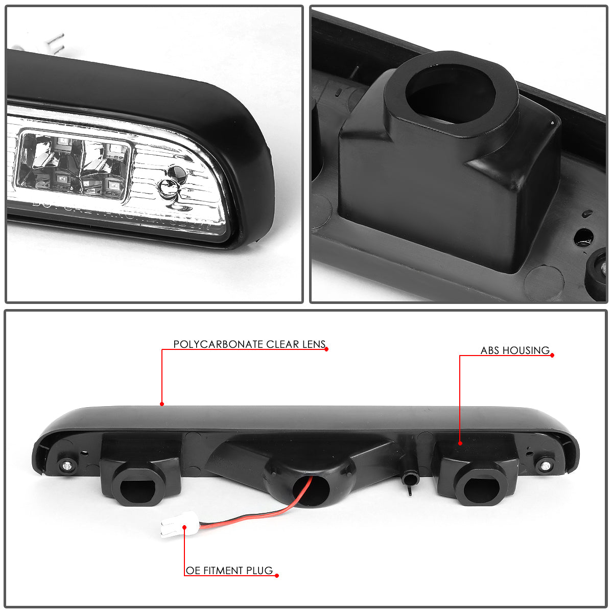 LUZ DE FRENO 92-96 FORD F-150, BRONCO / 92-97 F-250, F-350 - FITS MODELS WITHOUT REAR CARGO LIGHT - LED - CHROME